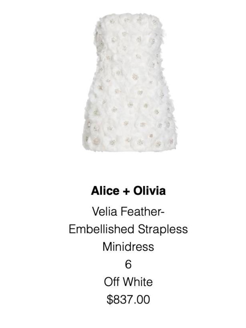 Alice + Olivia Off-White Feather & Floral Strapless Mini Dress